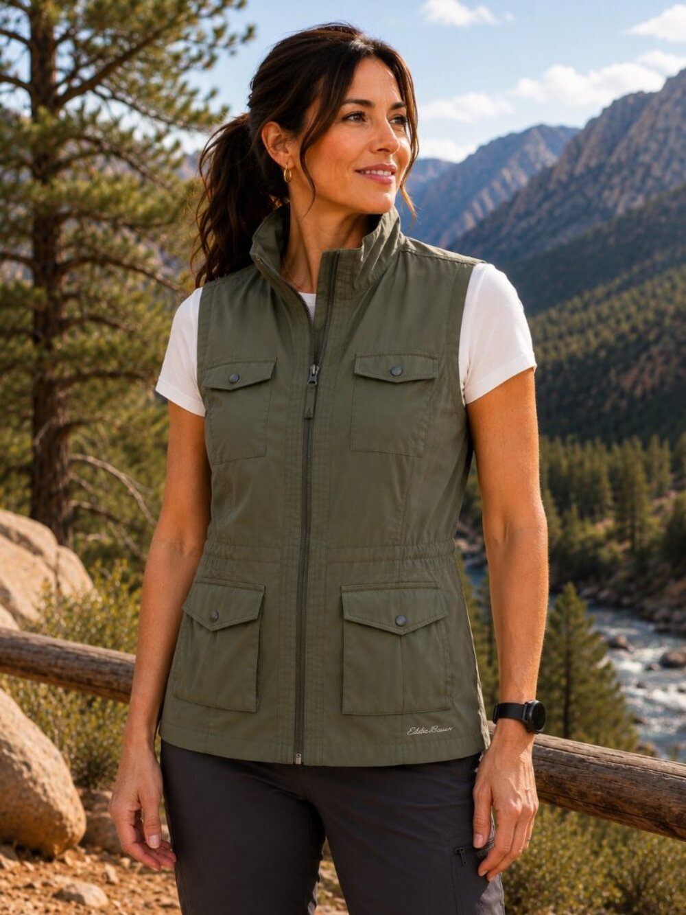 Eddie Bauer Travex Atlas II Utility Vest Olive Green Size XL Gorpcore Hiking